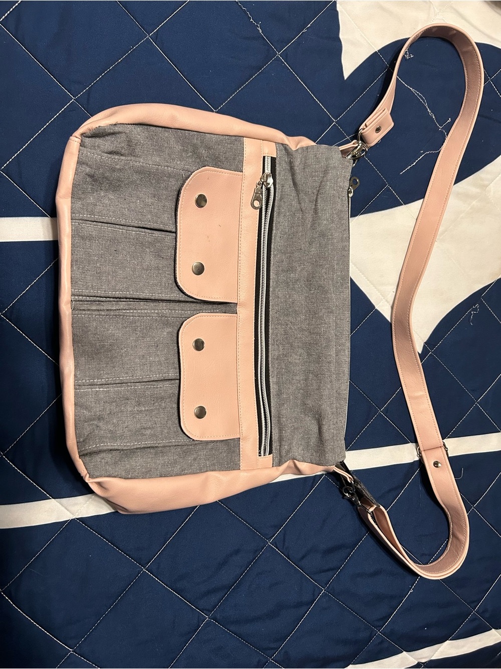 Gray and Blush Crossbody Bag with Front Pockets